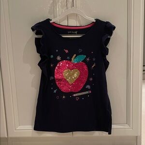 Cynthia Rowley Navy Tee with Sequin Apple Design